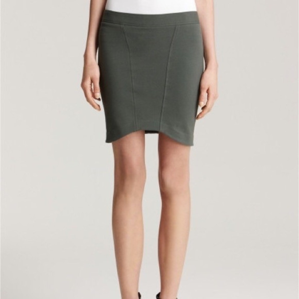 Helmut Skirt Womens P Extra Small Green Seamed Mini Knit Curved Hem